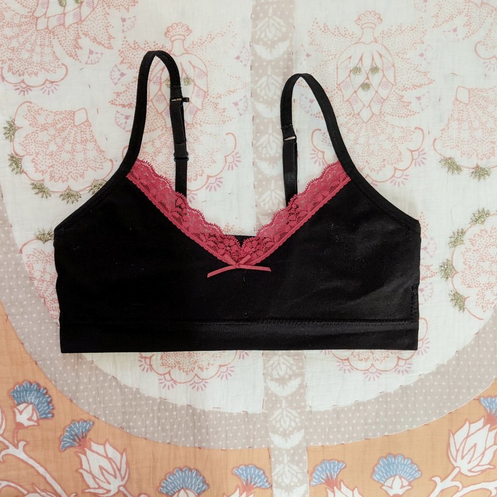 Black and red bralette with lace trim